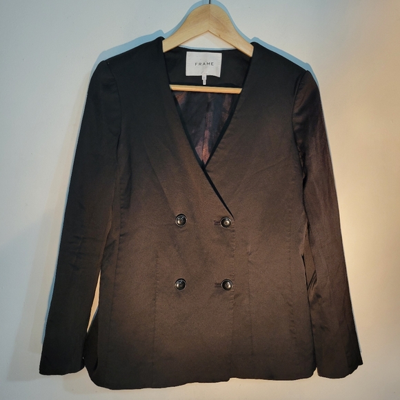 Frame Women's Black Double-Breasted Blazer Size 2 - Picture 3 of 12
